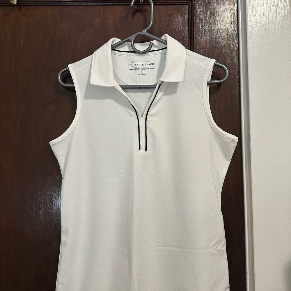 Pebble Beach White Sleeveless Polo Top